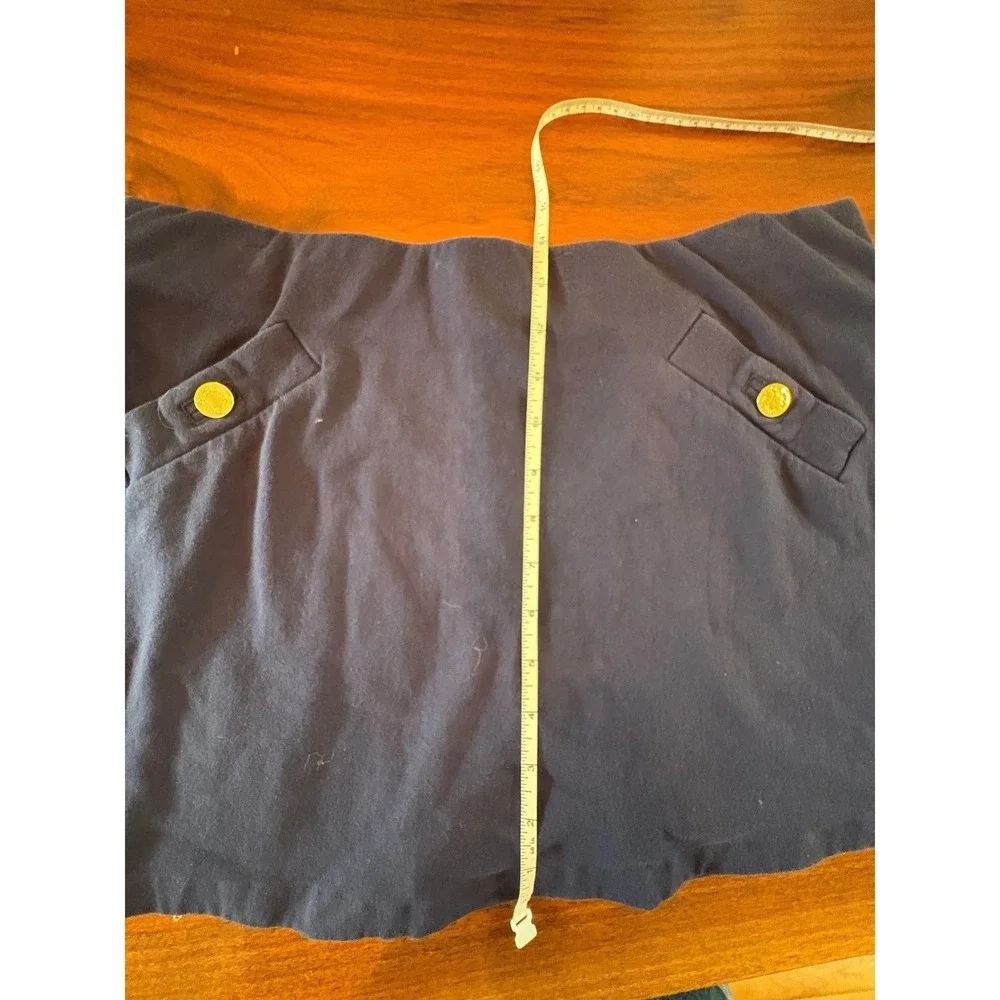 Lilly Pulitzer Navy Blue Knit Skort Gold Logo Button Mini Skirt Large